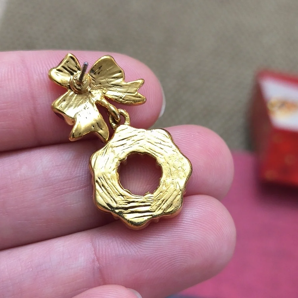 Vintage Colorful Bow and Wreath Earrings Feminine Coquette